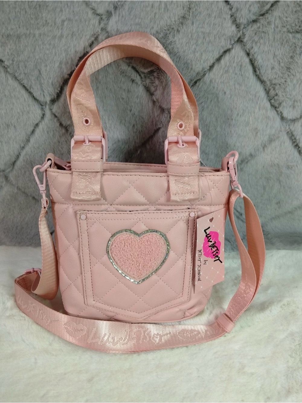 Pink Quilted betsy Johnson  Heart Crossbody Tote